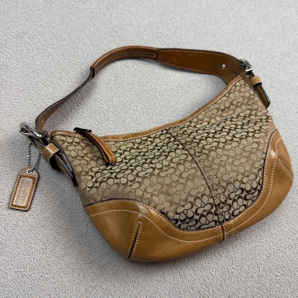 Coach Signature Canvas Shoulder Bag in Tan and Brown